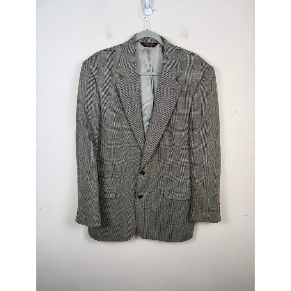 Brooks Brothers Mens 41L Glen Plaid Blazer Grey Two Button Sport Coat USA Made